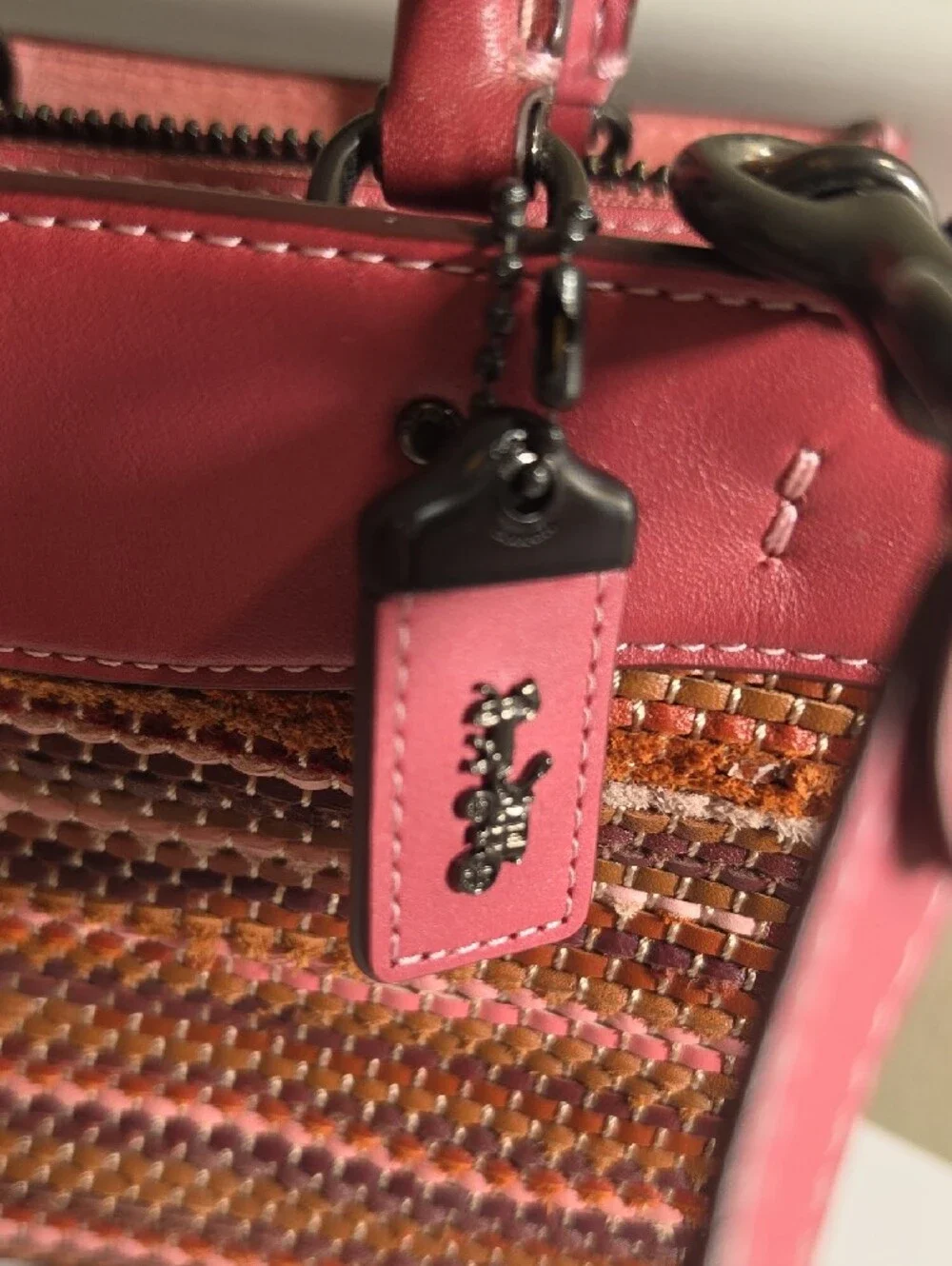 Coach Pink Upwoven Mini Satchel with Leather Trim